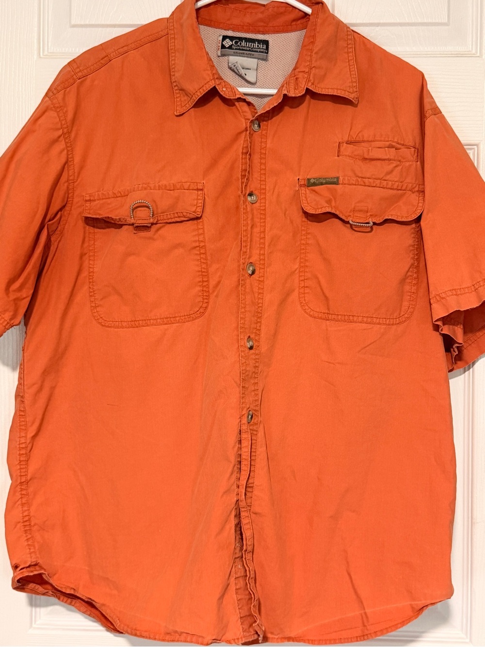 Columbia Orange Short-Sleeve Button-Down Outdoor Shirt